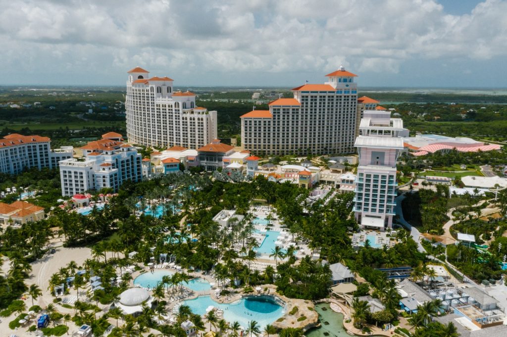 Aerial shot of the Baha Mar Resort in the Bahamas.
