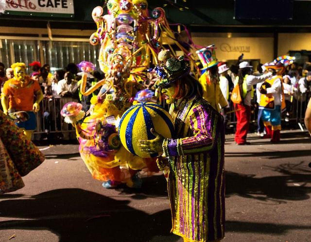 People dressed in costumes at the Junkanoo Carnival in the Bahamas.