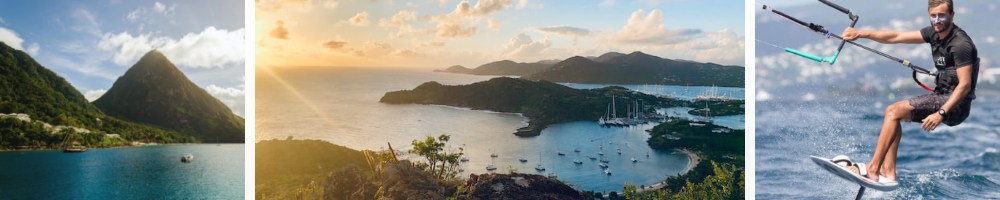 Caribbean landscapes and a person kite foiling