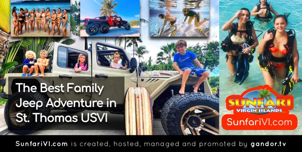 Collage of Family fun pics with SunfariVI Jeep Tours in St. Thomas & St. John USVI