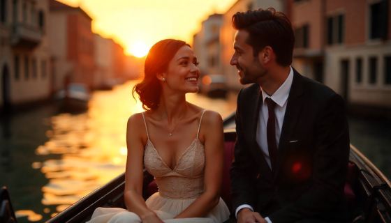 Man and woman in boat in foreign country