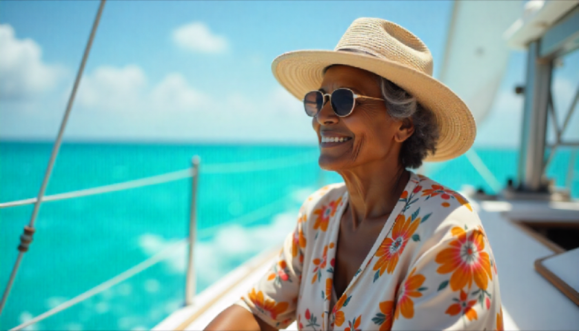 Vecchia donna in barca a vela